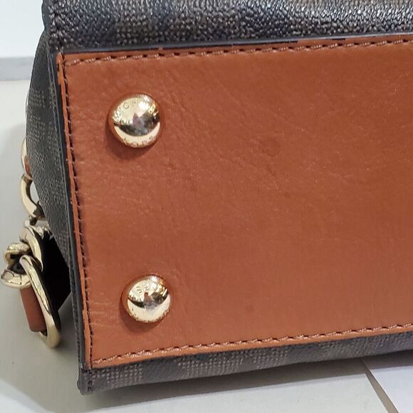 Michael Kors Hamilton bag Satchel Brown Logo Canvas Gold Chain Lock Shoulder - Picture 9 of 12